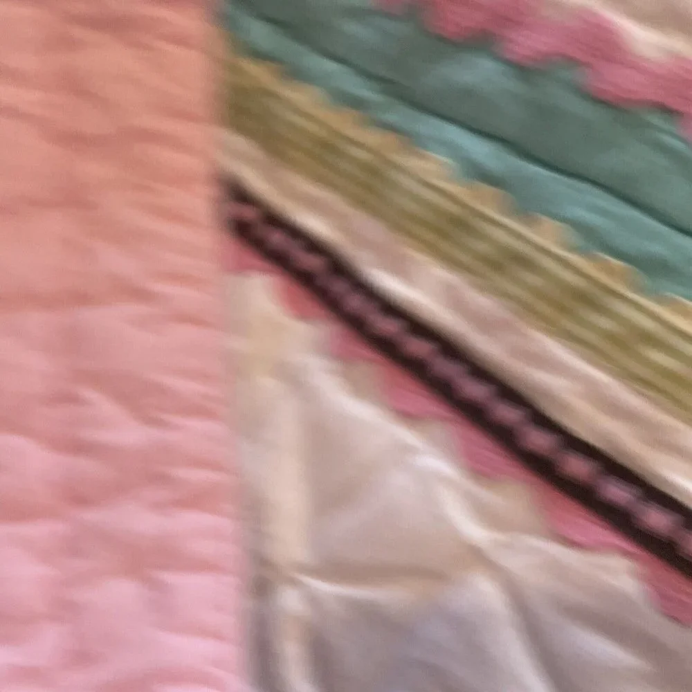 pottery barn kids girls crib comforter stripes pink green Brown reversible